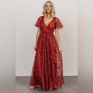 Baltic Born Marseille Embossed Maxi Dress | Crimson